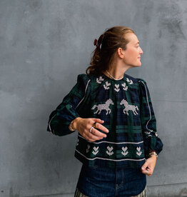 The Tiny Big Sister Blouse Check 'Puff Sleeves' - Navy/Dark Green - The Tiny Big Sister