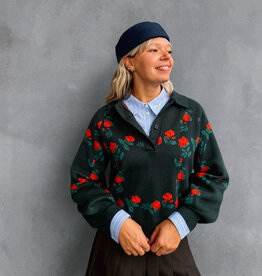 The Tiny Big Sister Pull Polo 'Roses' - Ink Blue - The Tiny Big Sister