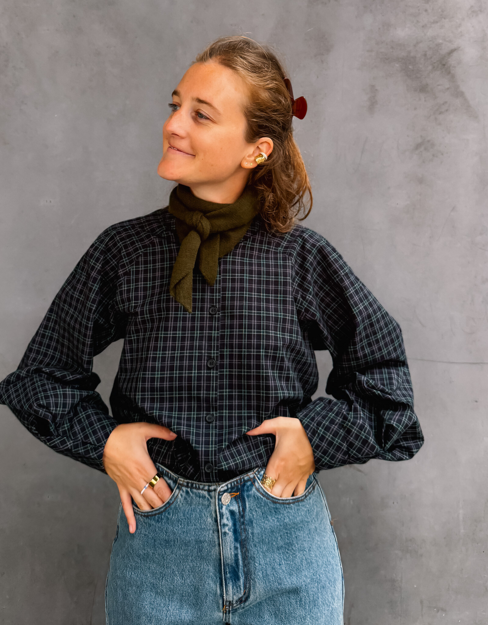 Laure+Max Blouse 'Cassandra' - Navy&Green Check - Laure+Max