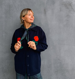 The Tiny Big Sister Cardigan Oversized 'Roses' - Navy - The Tiny Big Sister