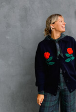 The Tiny Big Sister Cardigan Oversized 'Roses' - Navy - The Tiny Big Sister