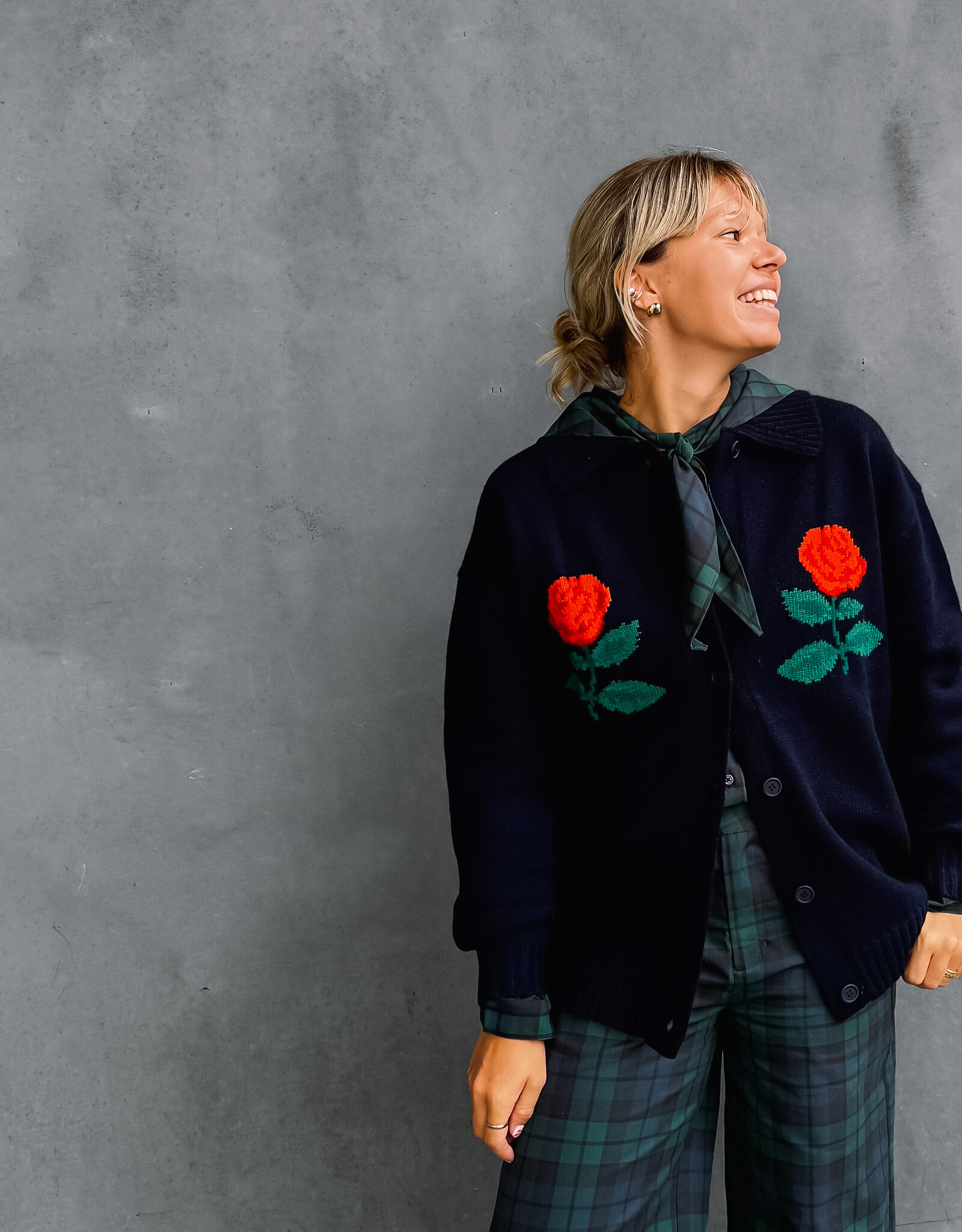 The Tiny Big Sister Cardigan Oversized 'Roses' - Navy - The Tiny Big Sister