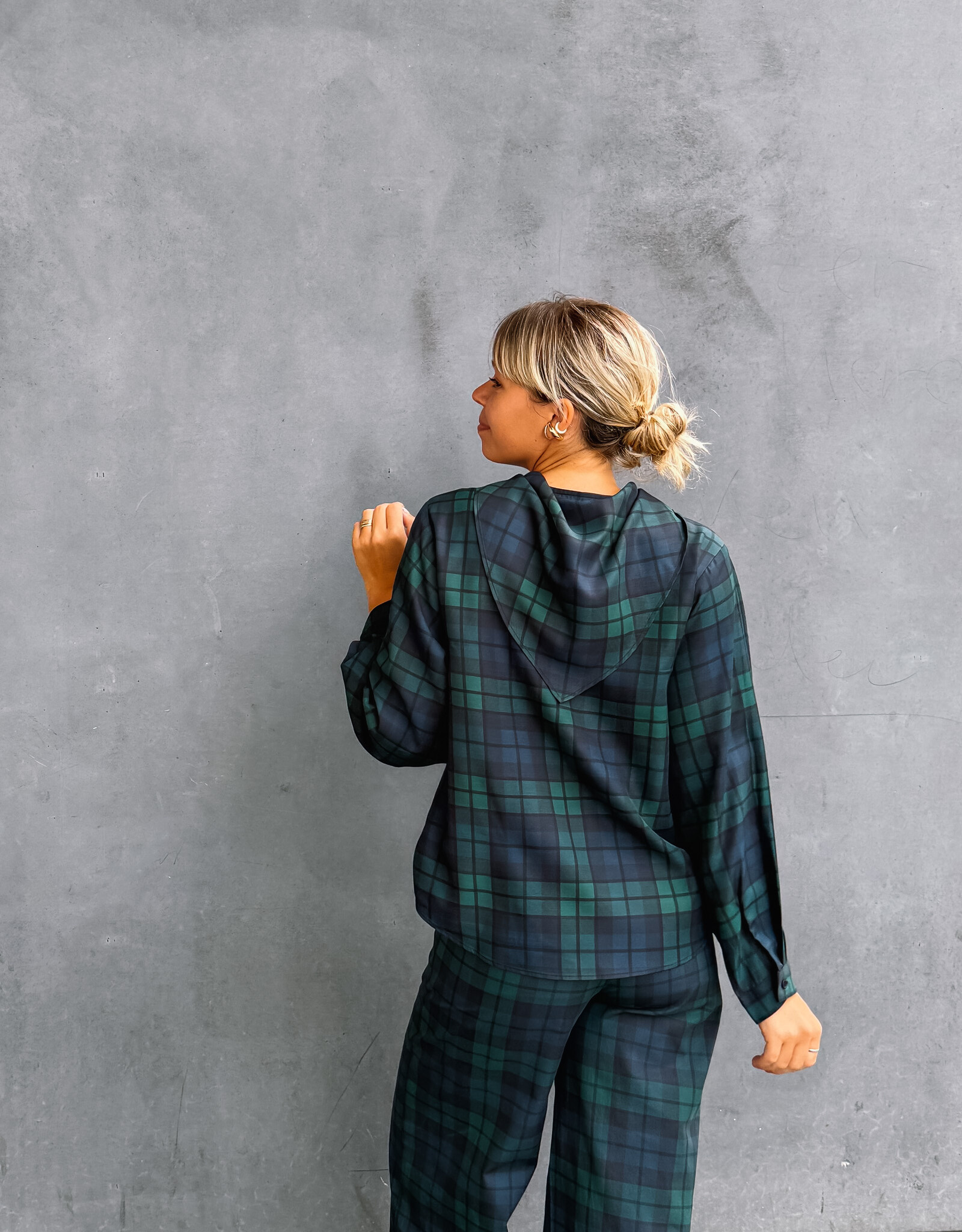 The Tiny Big Sister Blouse Check 'Scarf Neck' - Deep Blue/Dark Green - The Tiny Big Sister