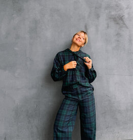 The Tiny Big Sister Blouse Check 'Scarf Neck' - Deep Blue/Dark Green - The Tiny Big Sister