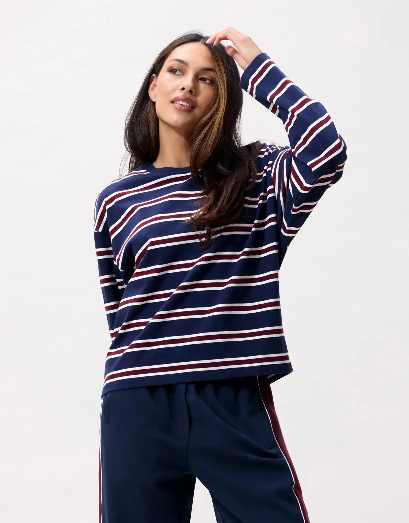 Catwalk Junkie T-Shirt Long Sleeve 'Striped' - Navy Blazer - Catwalk Junkie