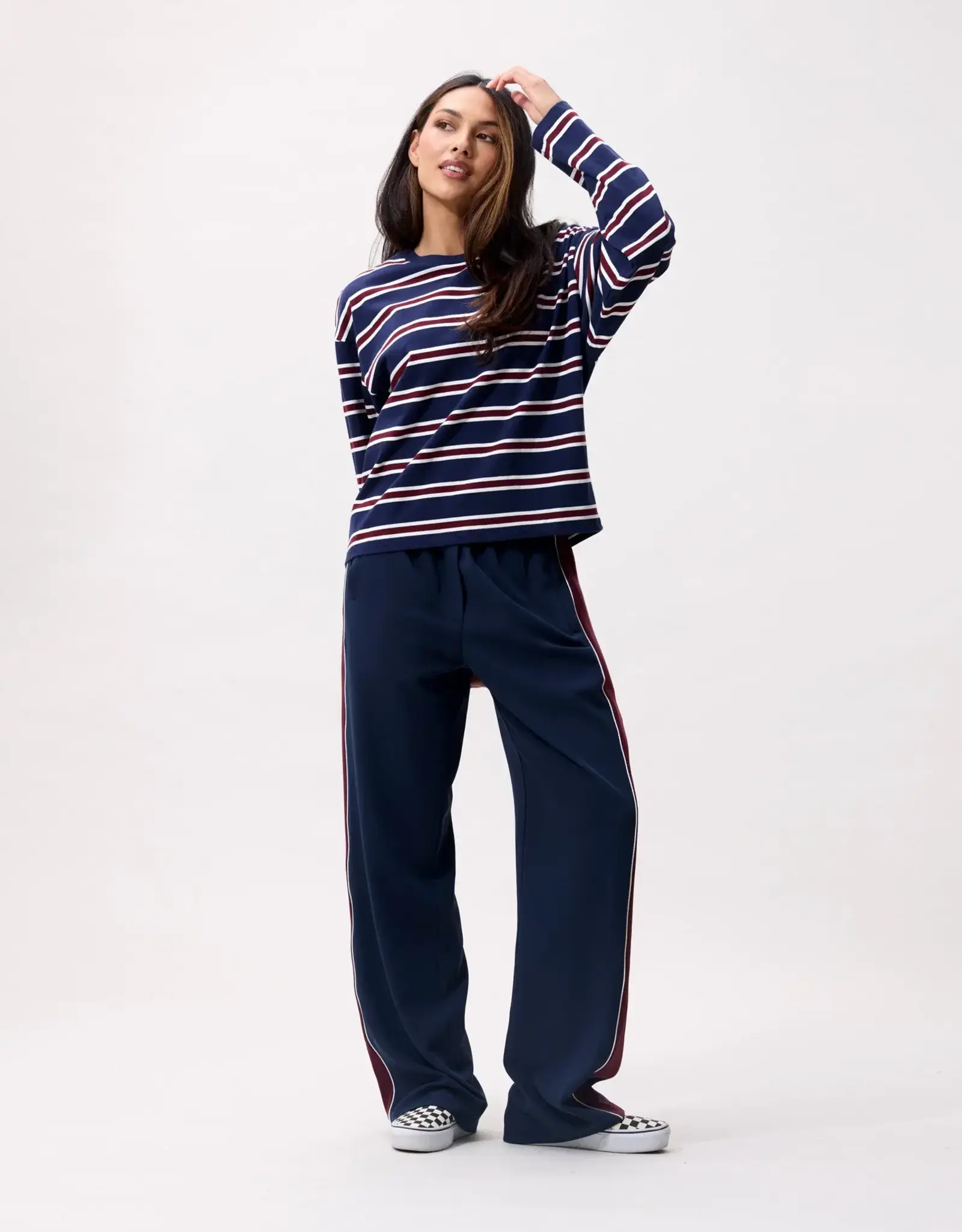 Catwalk Junkie T-Shirt Long Sleeve 'Striped' - Navy Blazer - Catwalk Junkie
