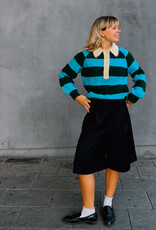 The Tiny Big Sister Pull Polo Striped 'Frank' - Bottle Green/Cyan - The Tiny Big Sister