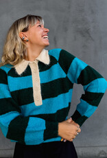 The Tiny Big Sister Pull Polo Striped 'Frank' - Bottle Green/Cyan - The Tiny Big Sister
