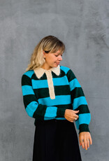 The Tiny Big Sister Pull Polo Striped 'Frank' - Bottle Green/Cyan - The Tiny Big Sister