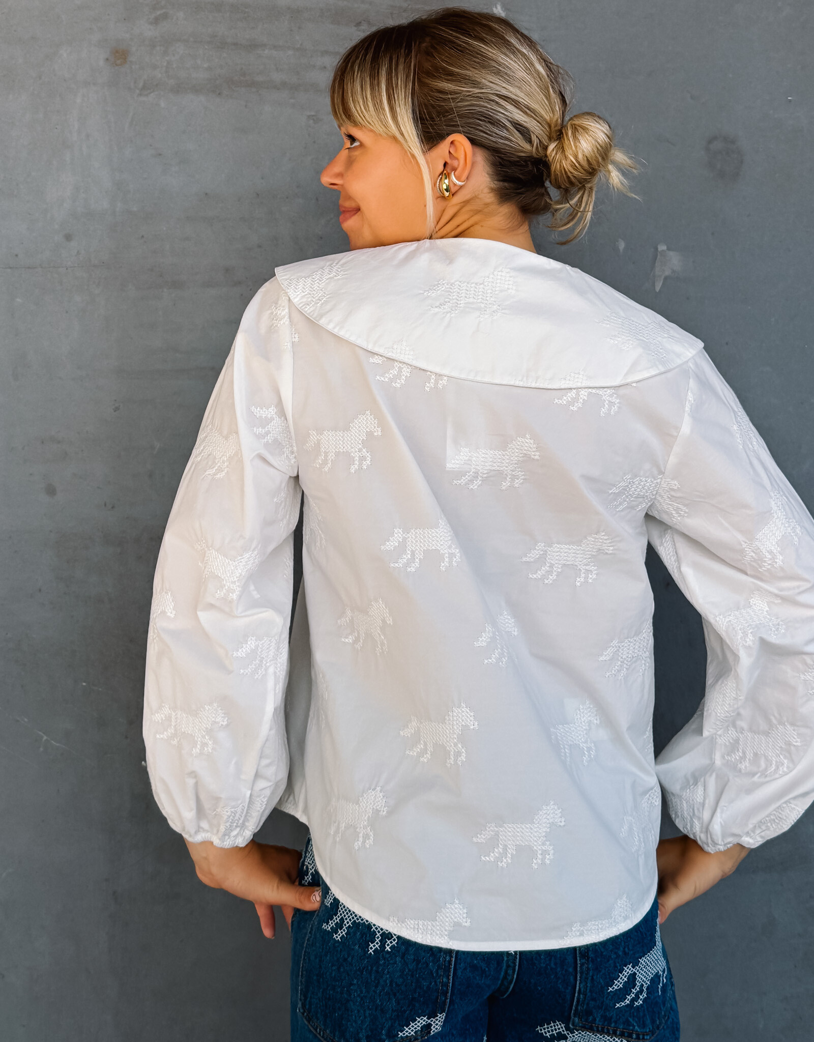 The Tiny Big Sister Blouse  'Horses Buttoned' - Off White - The Tiny Big Sister