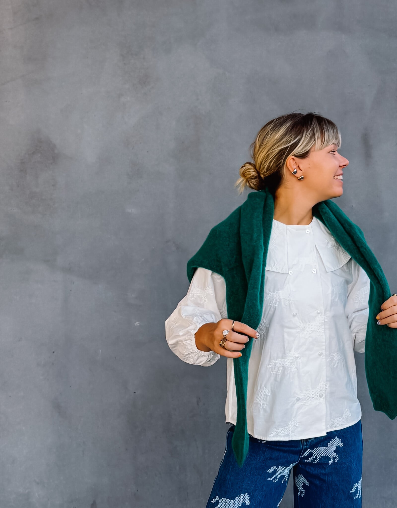 The Tiny Big Sister Blouse  'Horses Buttoned' - Off White - The Tiny Big Sister