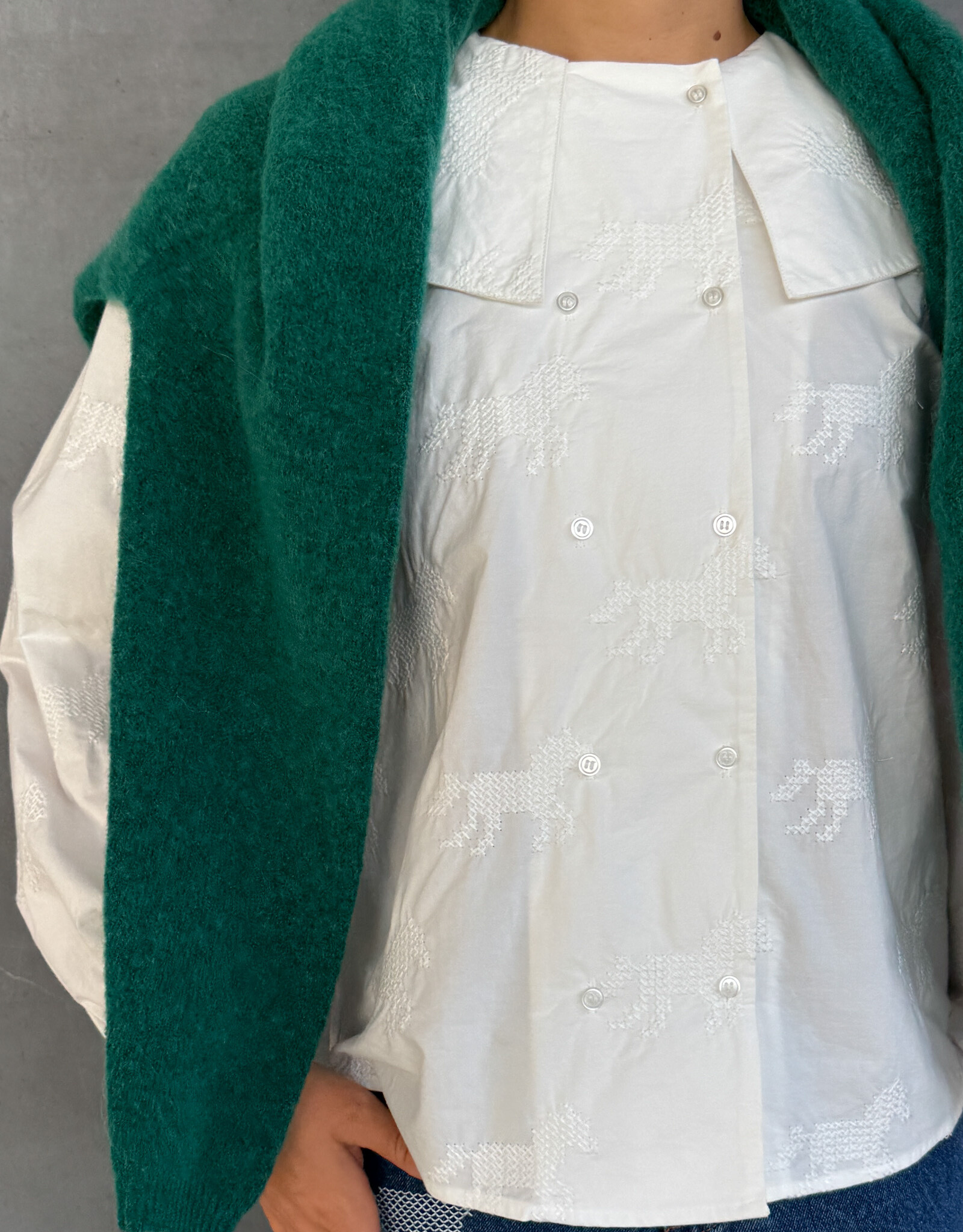 The Tiny Big Sister Blouse  'Horses Buttoned' - Off White - The Tiny Big Sister