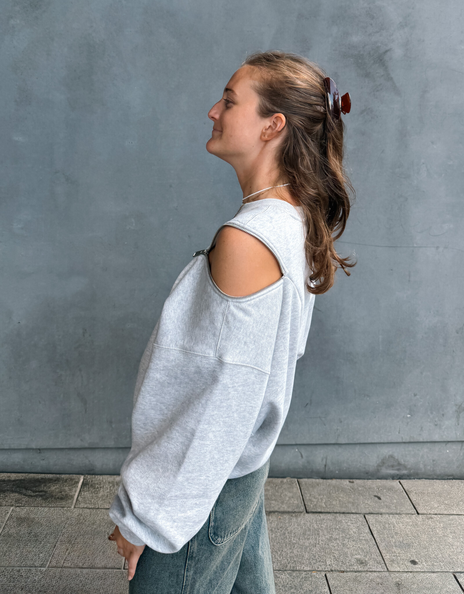 Catwalk Junkie Sweater 'Zipper' - Light Grey Melange - Catwalk Junkie