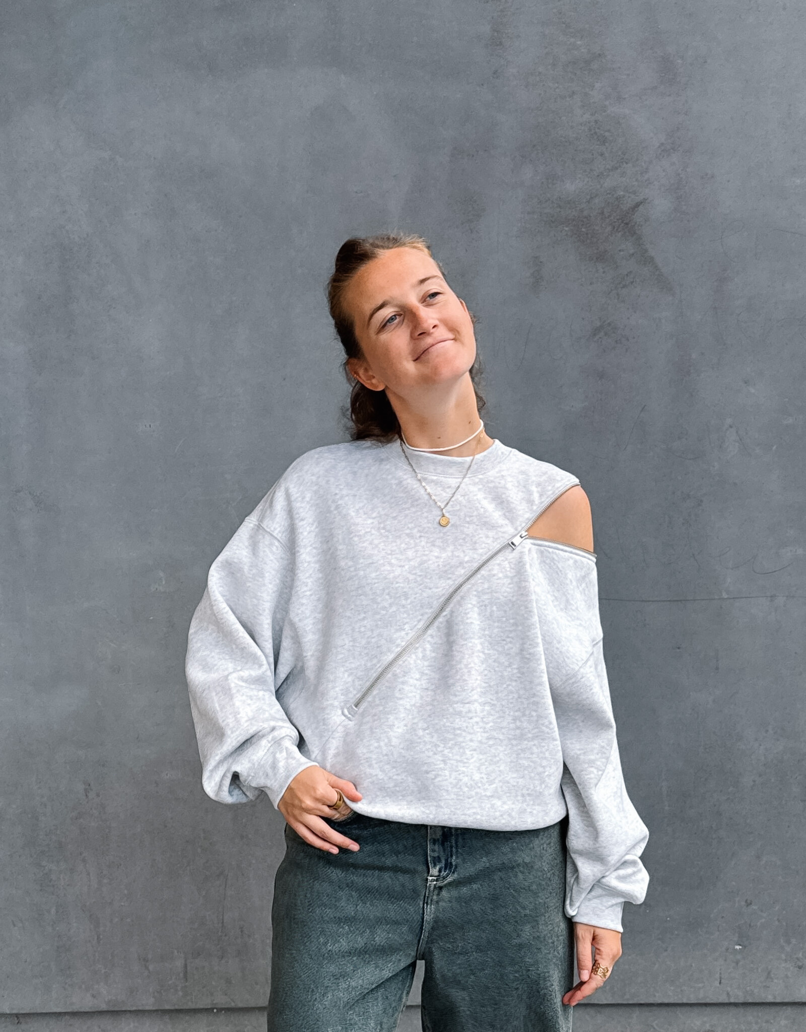 Catwalk Junkie Sweater 'Zipper' - Light Grey Melange - Catwalk Junkie
