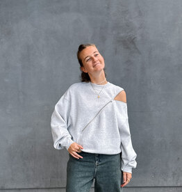 Catwalk Junkie Sweater 'Zipper' - Light Grey Melange - Catwalk Junkie