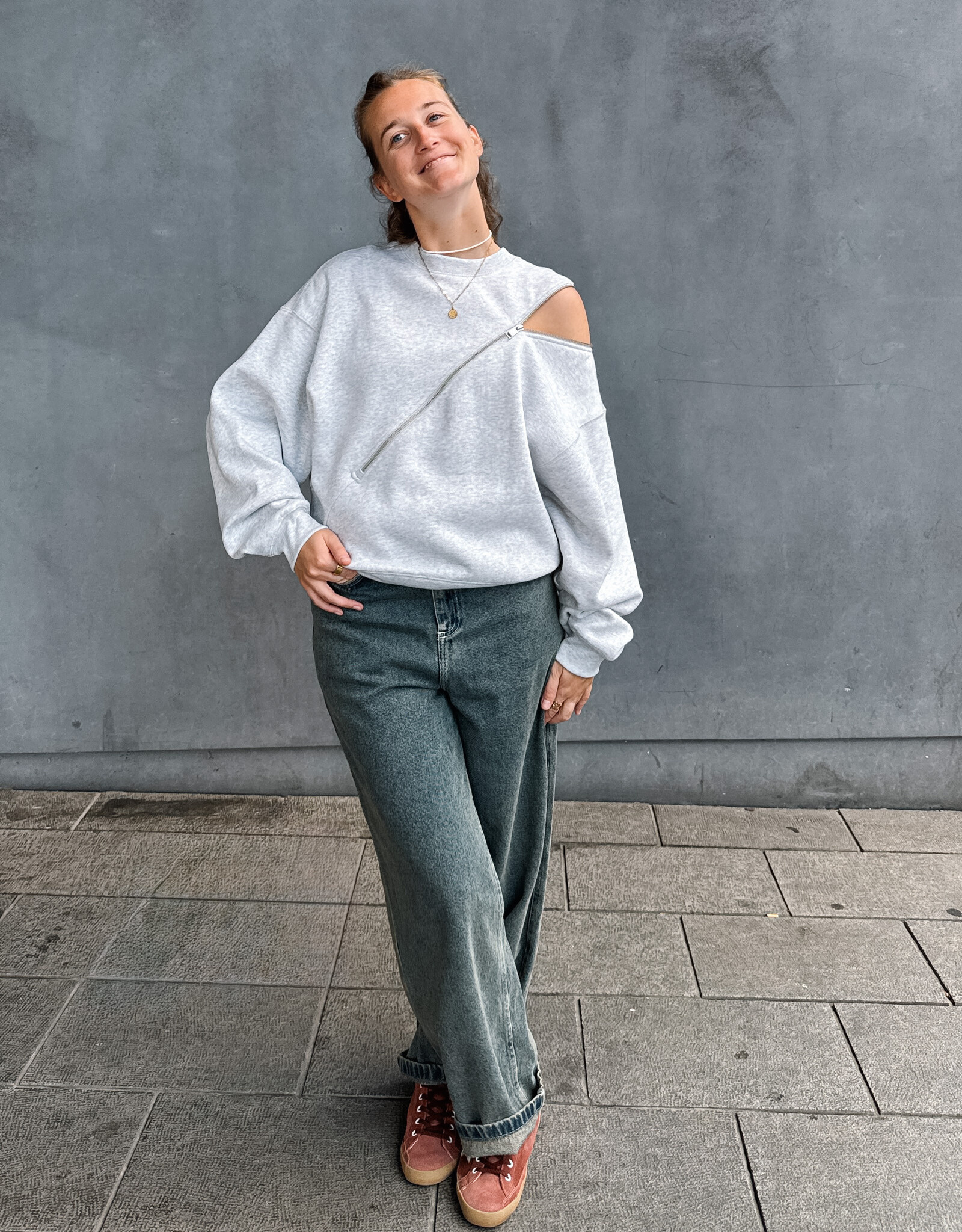 Catwalk Junkie Sweater 'Zipper' - Light Grey Melange - Catwalk Junkie