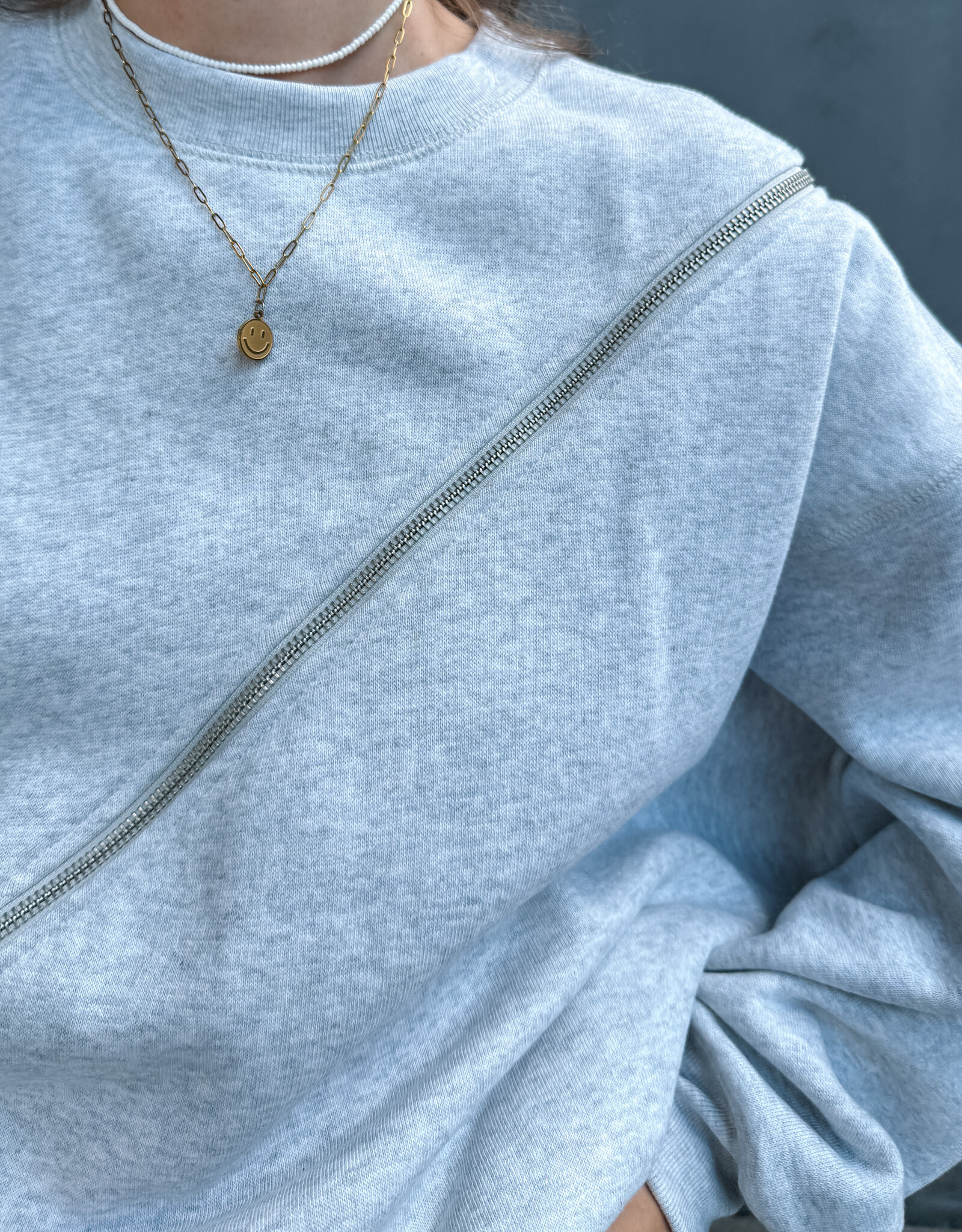 Catwalk Junkie Sweater 'Zipper' - Light Grey Melange - Catwalk Junkie