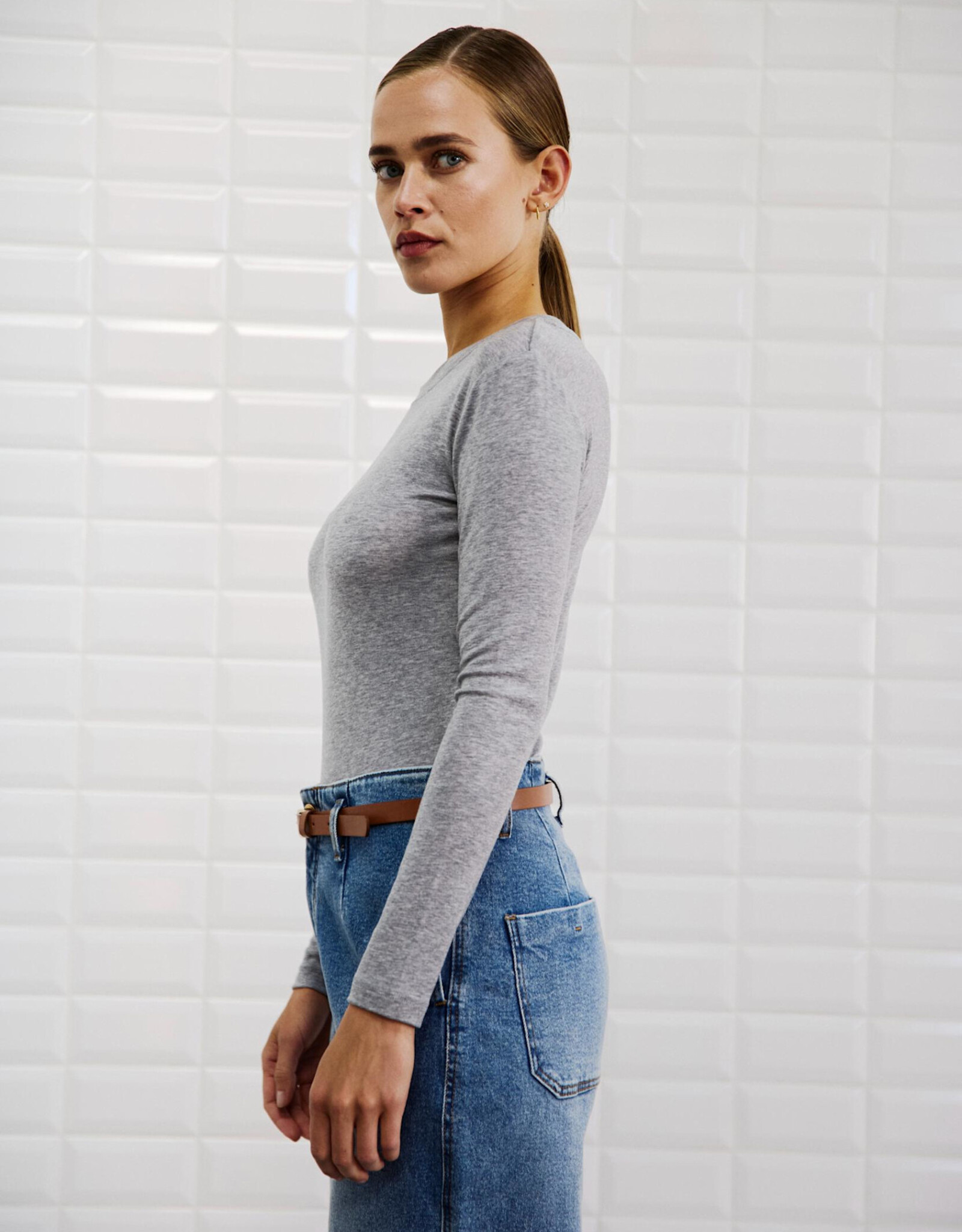 Withblack T-Shirt Long Sleeve 'Josefine' - Grey Melange - Withblack