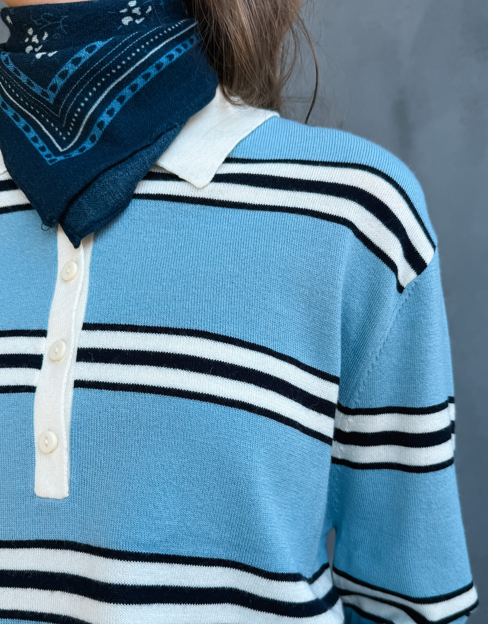 The Tiny Big Sister Pull Polo 'Stripes' - Denim Blue - The Tiny Big Sister