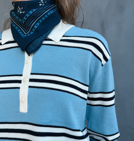 The Tiny Big Sister Pull Polo 'Stripes' - Denim Blue - The Tiny Big Sister