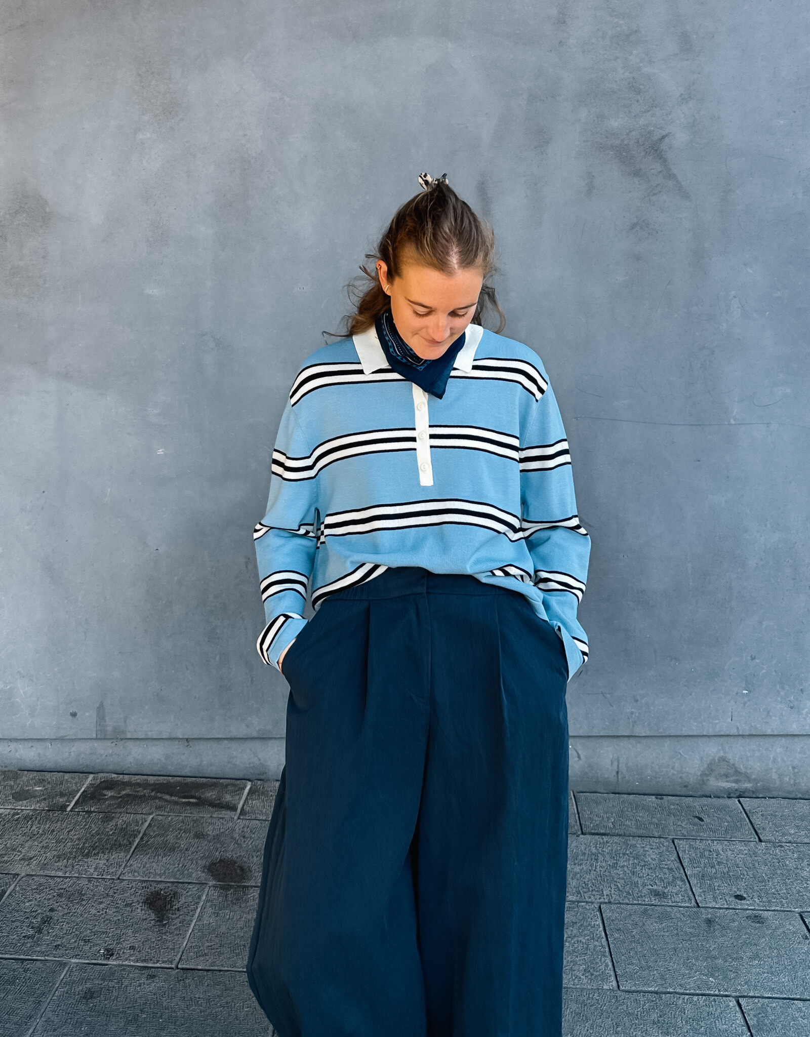 The Tiny Big Sister Pull Polo 'Stripes' - Denim Blue - The Tiny Big Sister