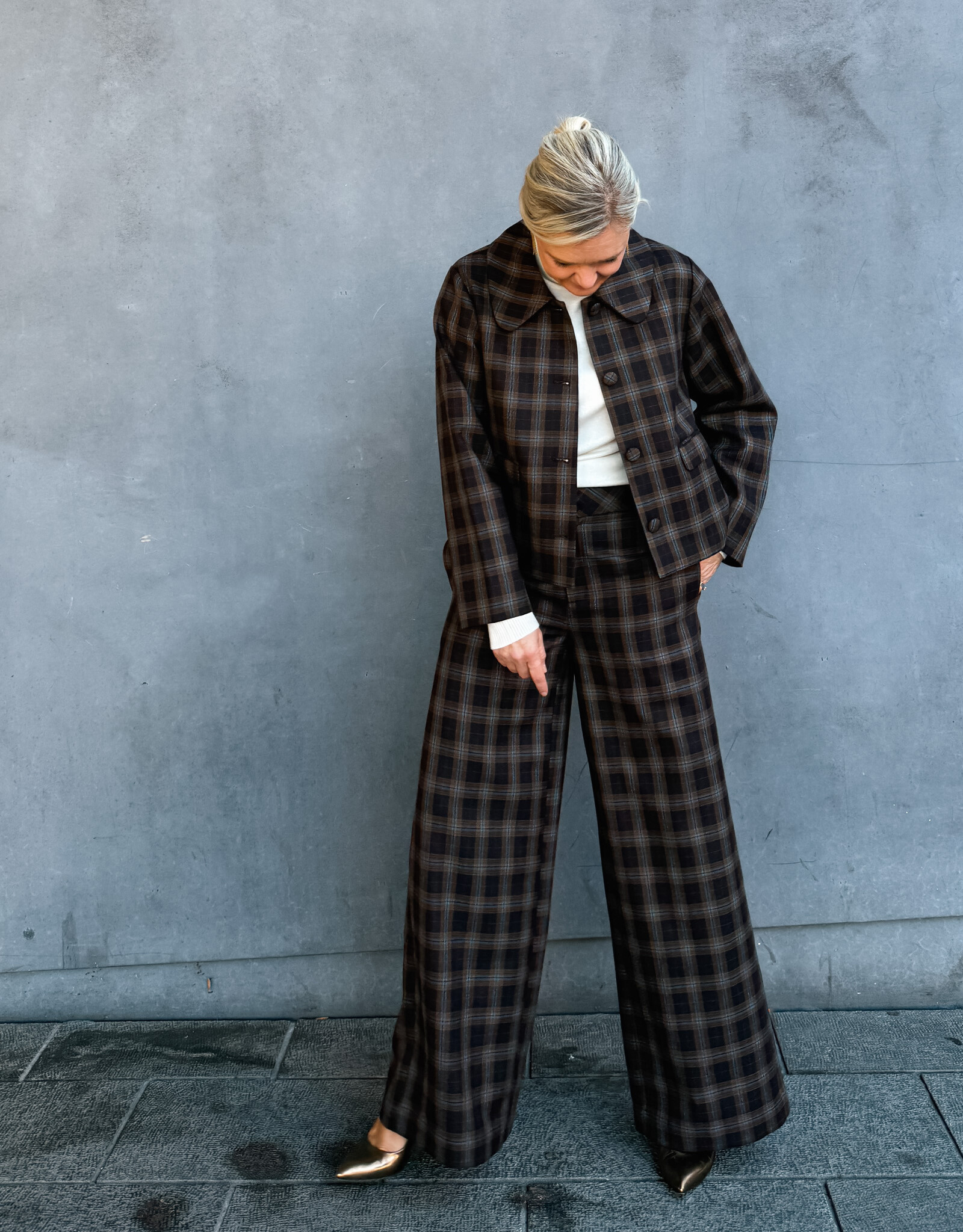 The Tiny Big Sister Broek 'Check' - Umber - The Tiny Big Sister