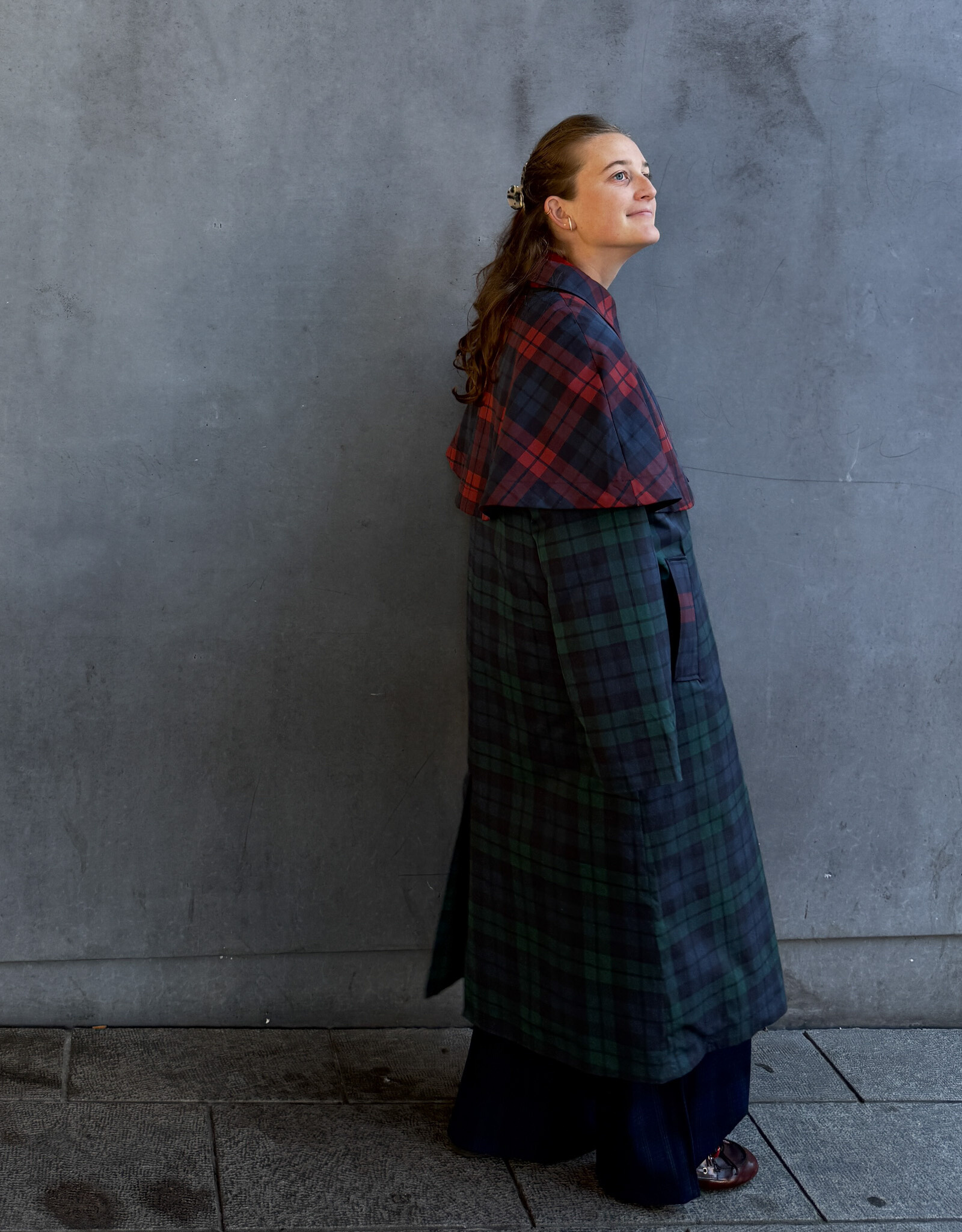 The Tiny Big Sister Trench Coat 'Check' - Deep Blue/Dark Green - The Tiny Big Sister