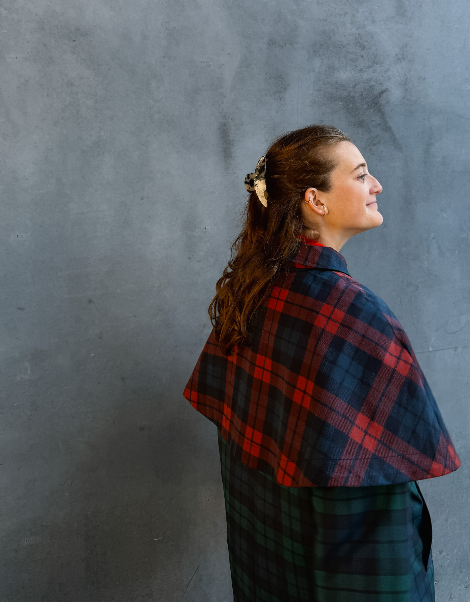 The Tiny Big Sister Trench Coat 'Check' - Deep Blue/Dark Green - The Tiny Big Sister