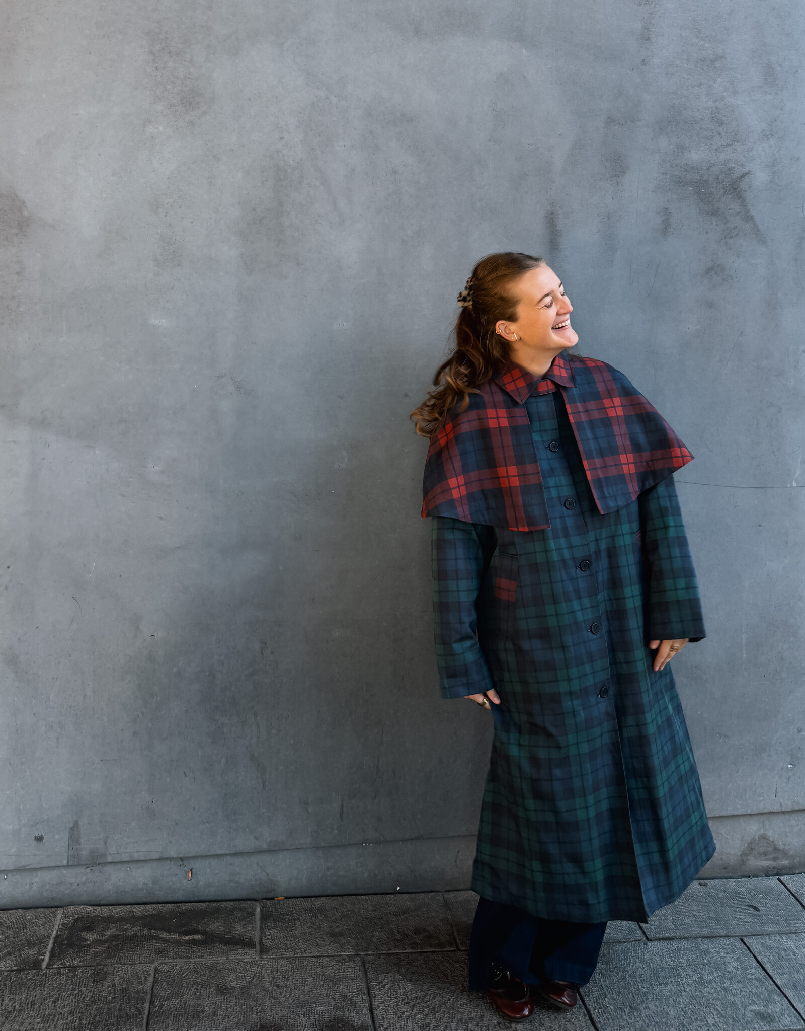 The Tiny Big Sister Trench Coat 'Check' - Deep Blue/Dark Green - The Tiny Big Sister