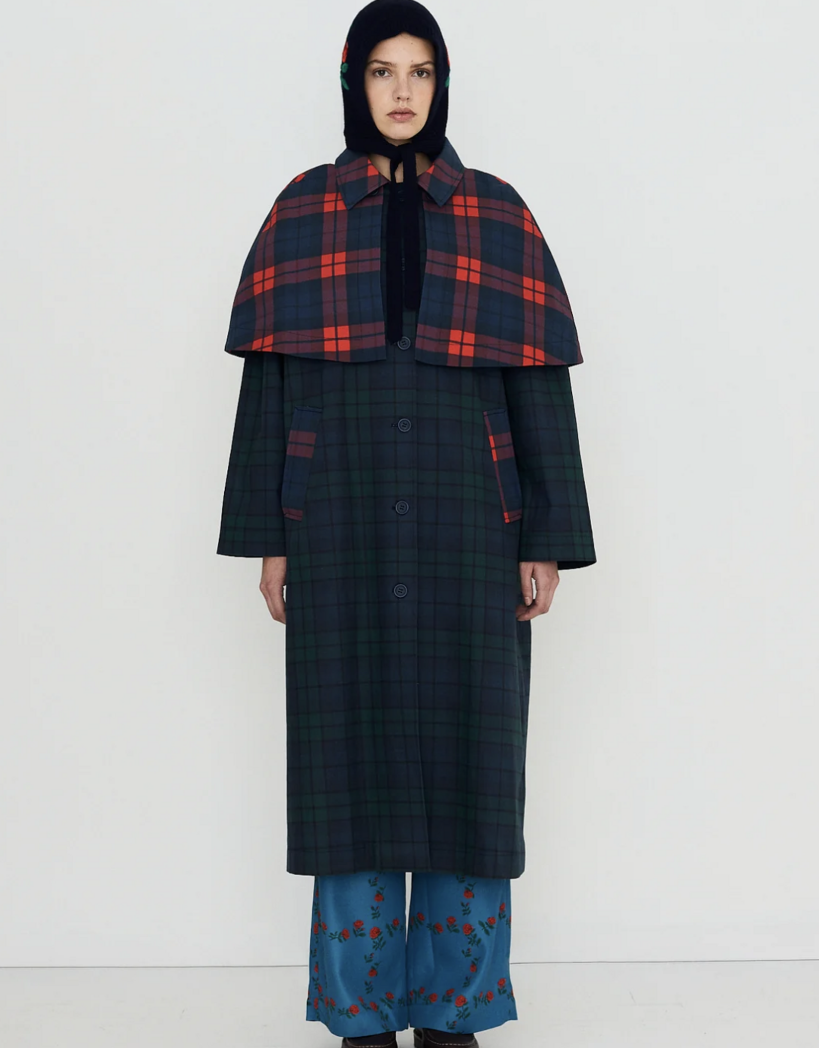 The Tiny Big Sister Trench Coat 'Check' - Deep Blue/Dark Green - The Tiny Big Sister