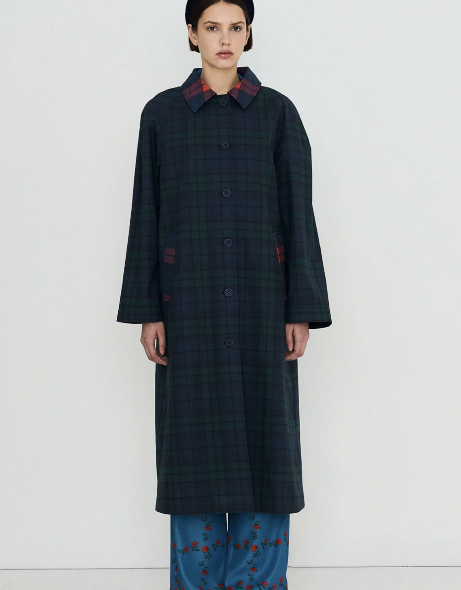 The Tiny Big Sister Trench Coat 'Check' - Deep Blue/Dark Green - The Tiny Big Sister