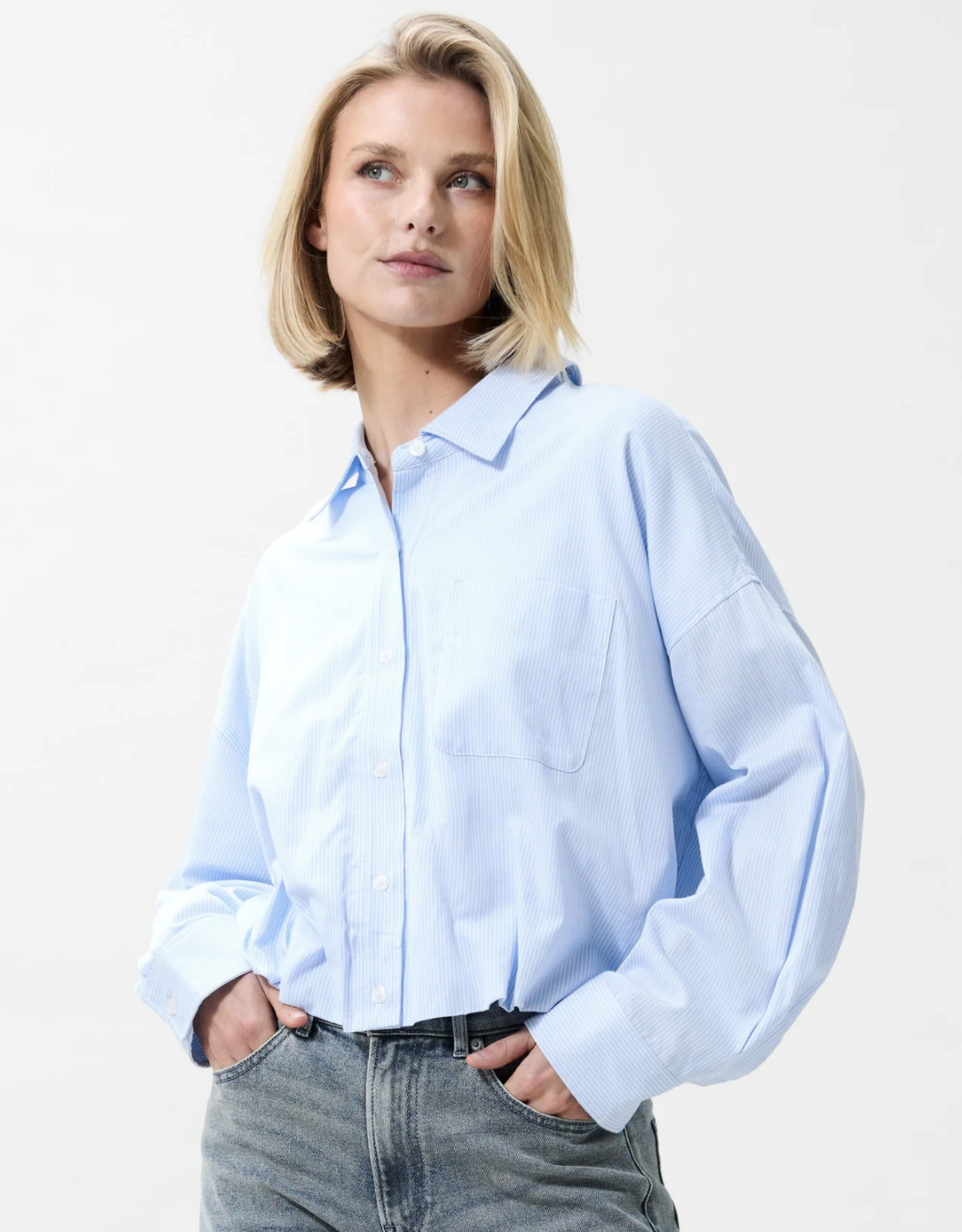 Catwalk Junkie Blouse 'Tuck In' - Chambray Blue - Catwalk Junkie