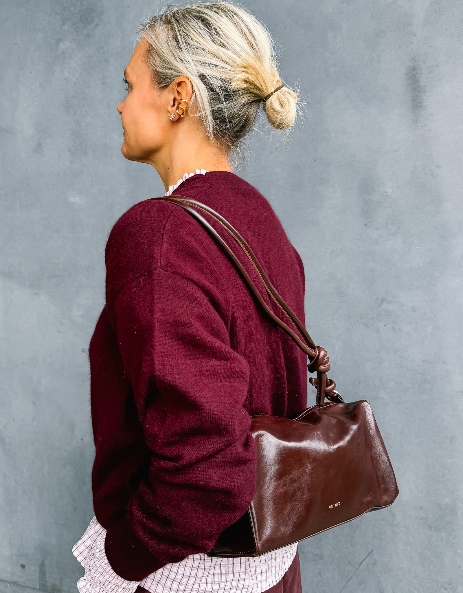 Ann Kurz Handtas 'Squa Baguette' - Shiny Nappa Mocha - Ann Kurz