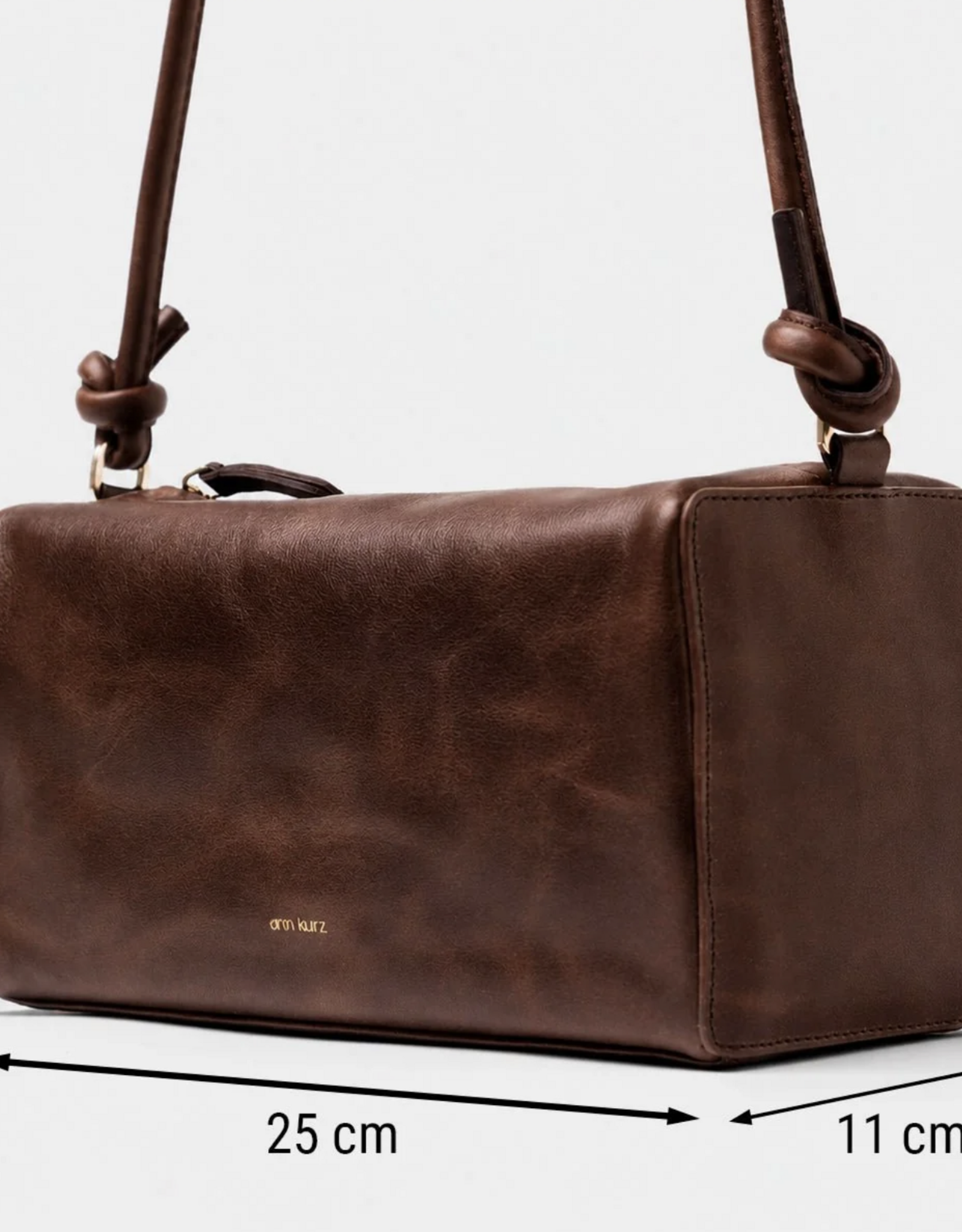 Ann Kurz Handtas 'Squa Baguette' - Shiny Nappa Mocha - Ann Kurz