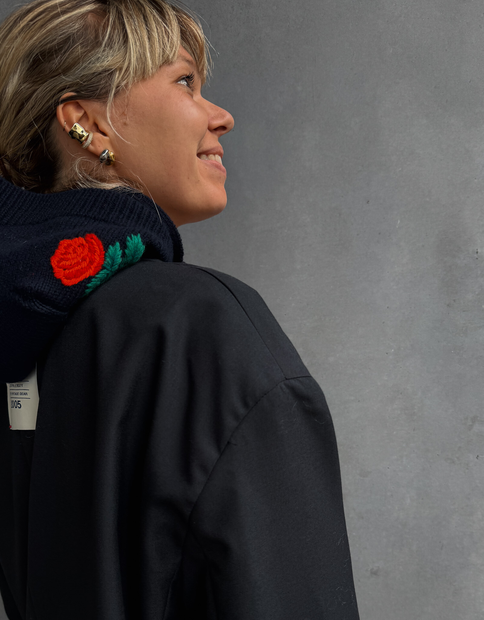 The Tiny Big Sister Bonnet 'Roses' - Navy - The Tiny Big Sister