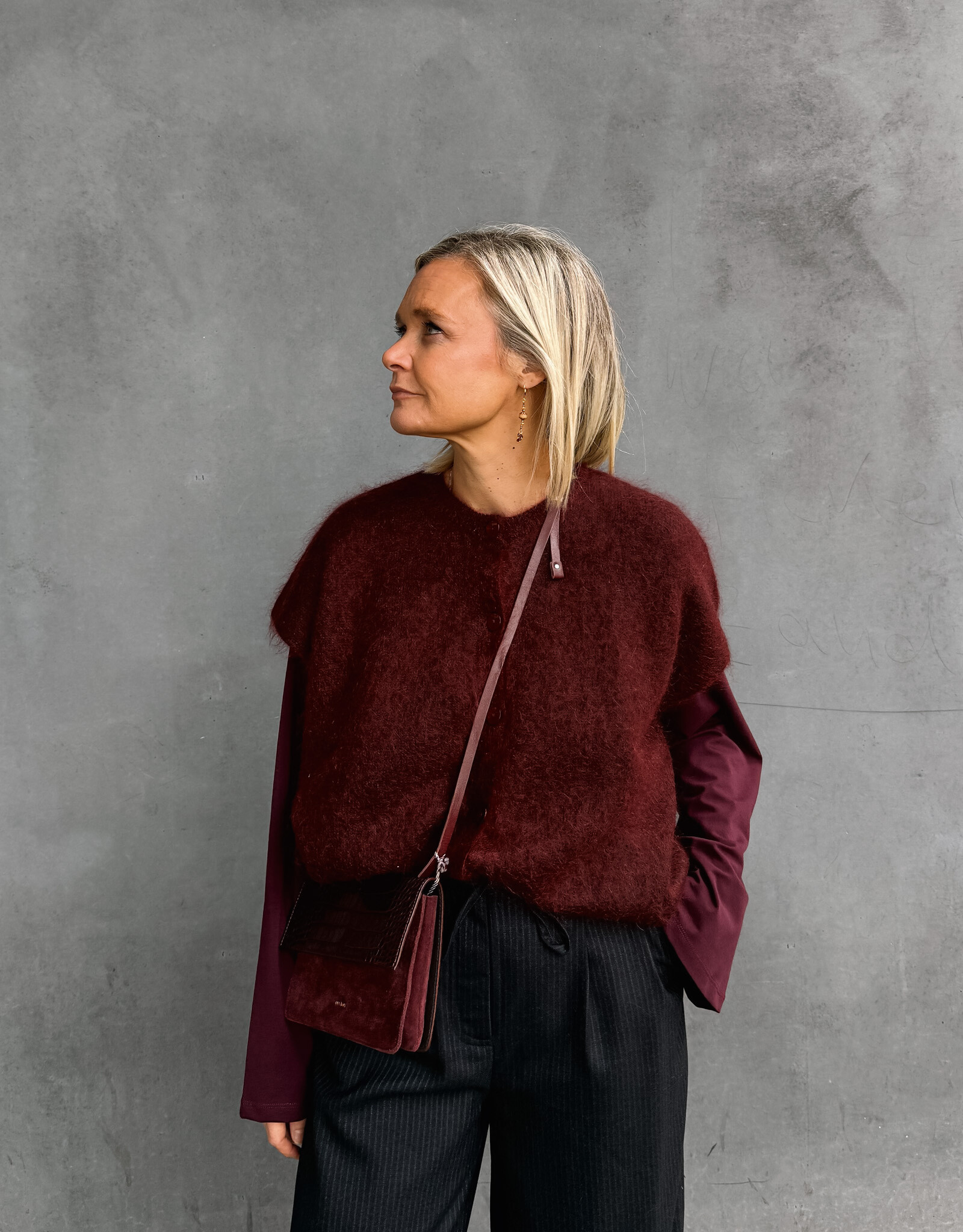 La Petite Laine Cardigan Zonder Mouw 'Bertine' - Burgundy - One size