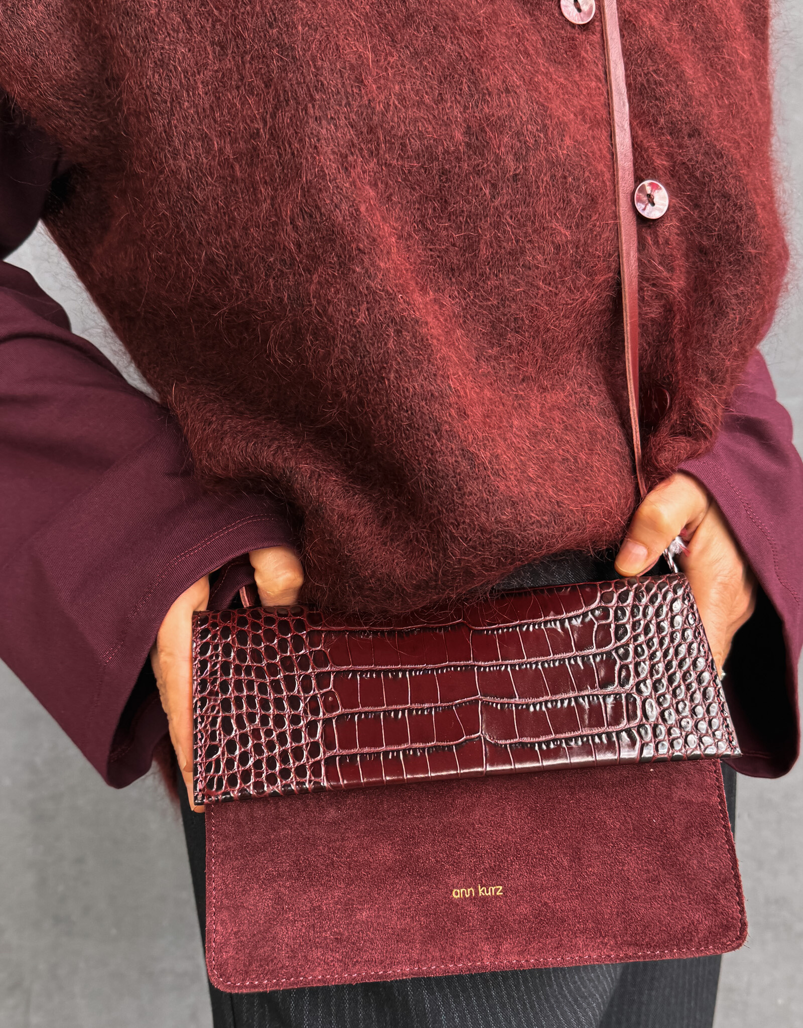 Ann Kurz Handtas 'Phone Bag'  - Croco/Burgundy - Ann Kurz