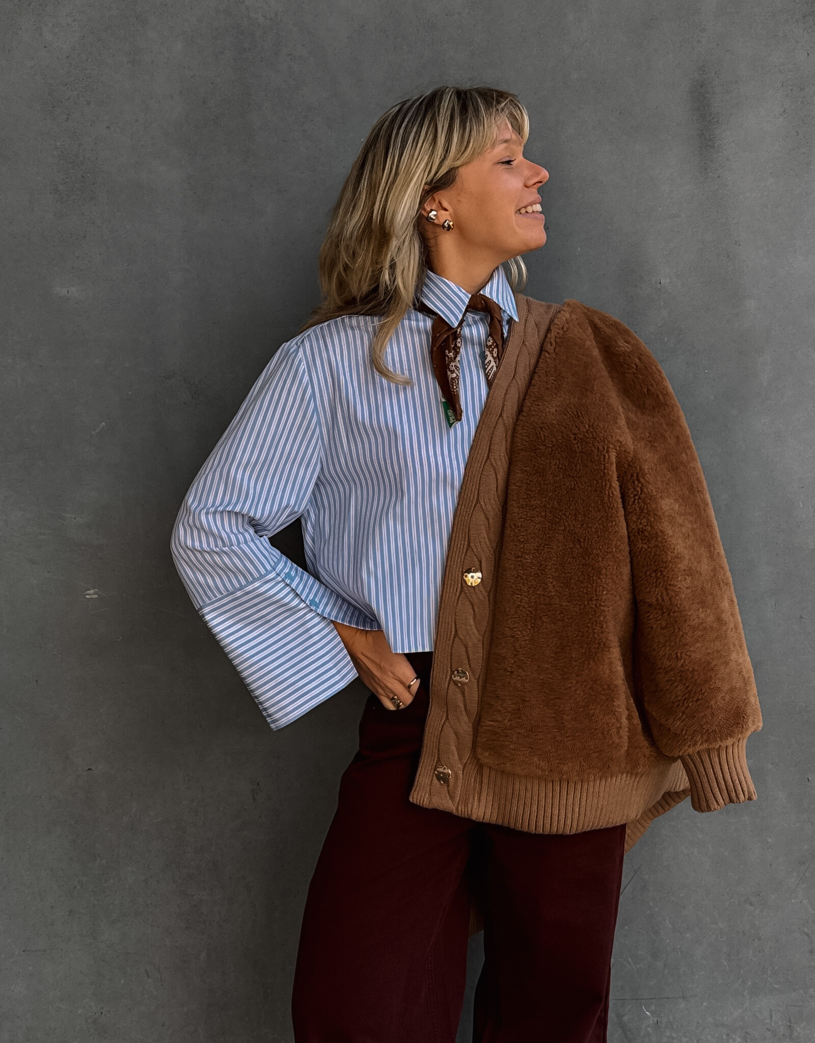 Re/Born Blouse Stripe 'Adriana' - Light Blue/Vino  - Re/Born
