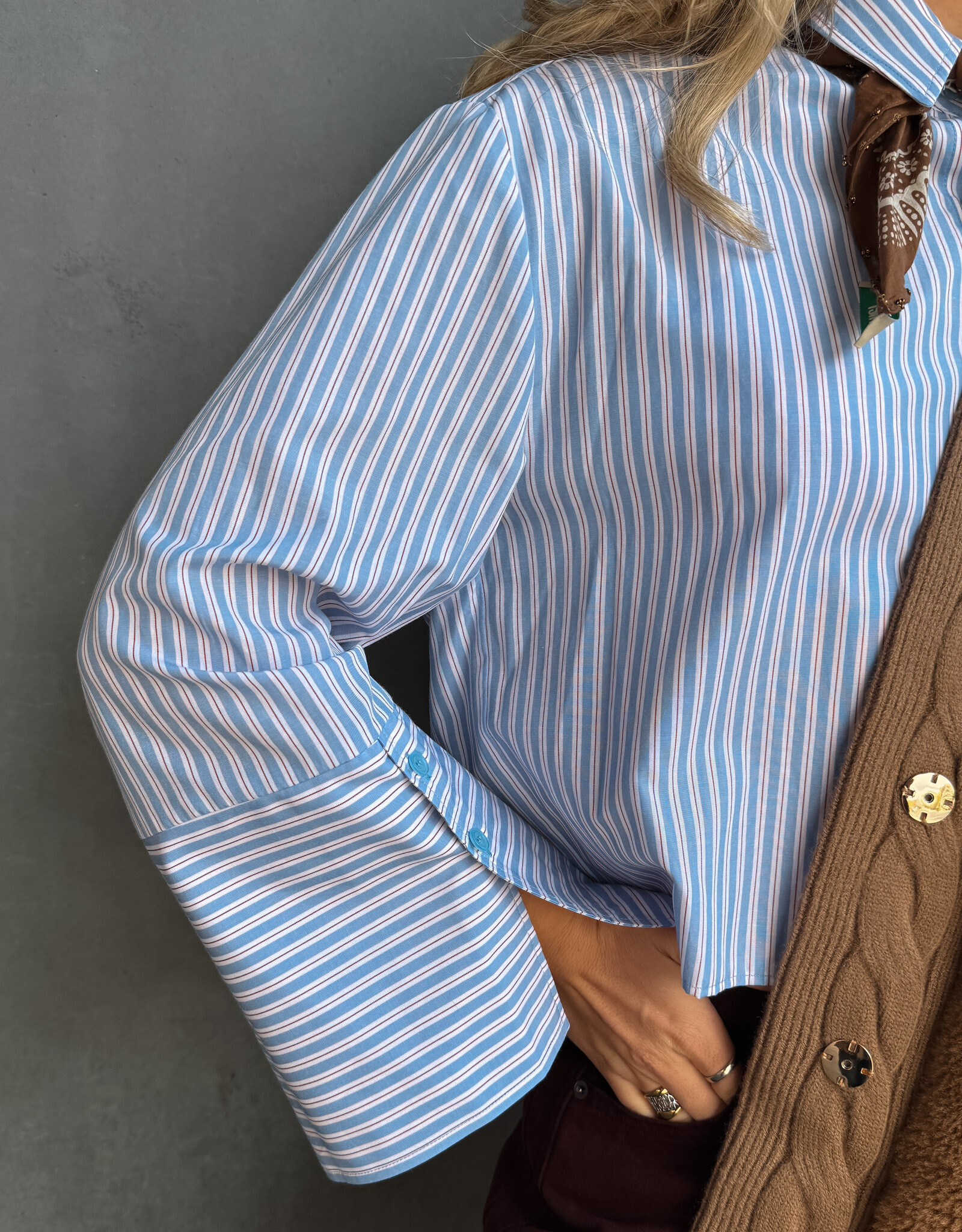 Re/Born Blouse Stripe 'Adriana' - Light Blue/Vino  - Re/Born