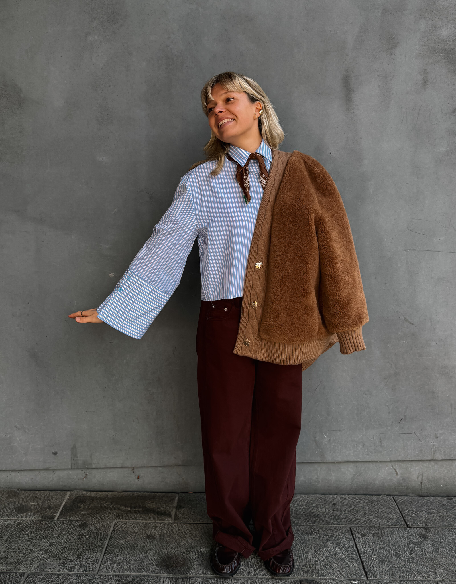 Re/Born Blouse Stripe 'Adriana' - Light Blue/Vino  - Re/Born