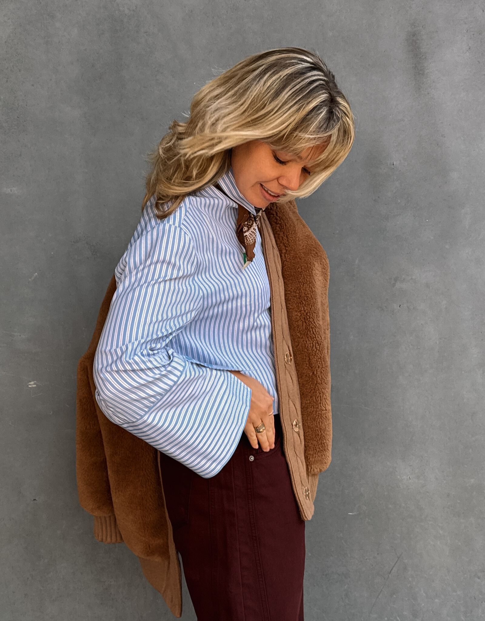 Re/Born Blouse Stripe 'Adriana' - Light Blue/Vino  - Re/Born