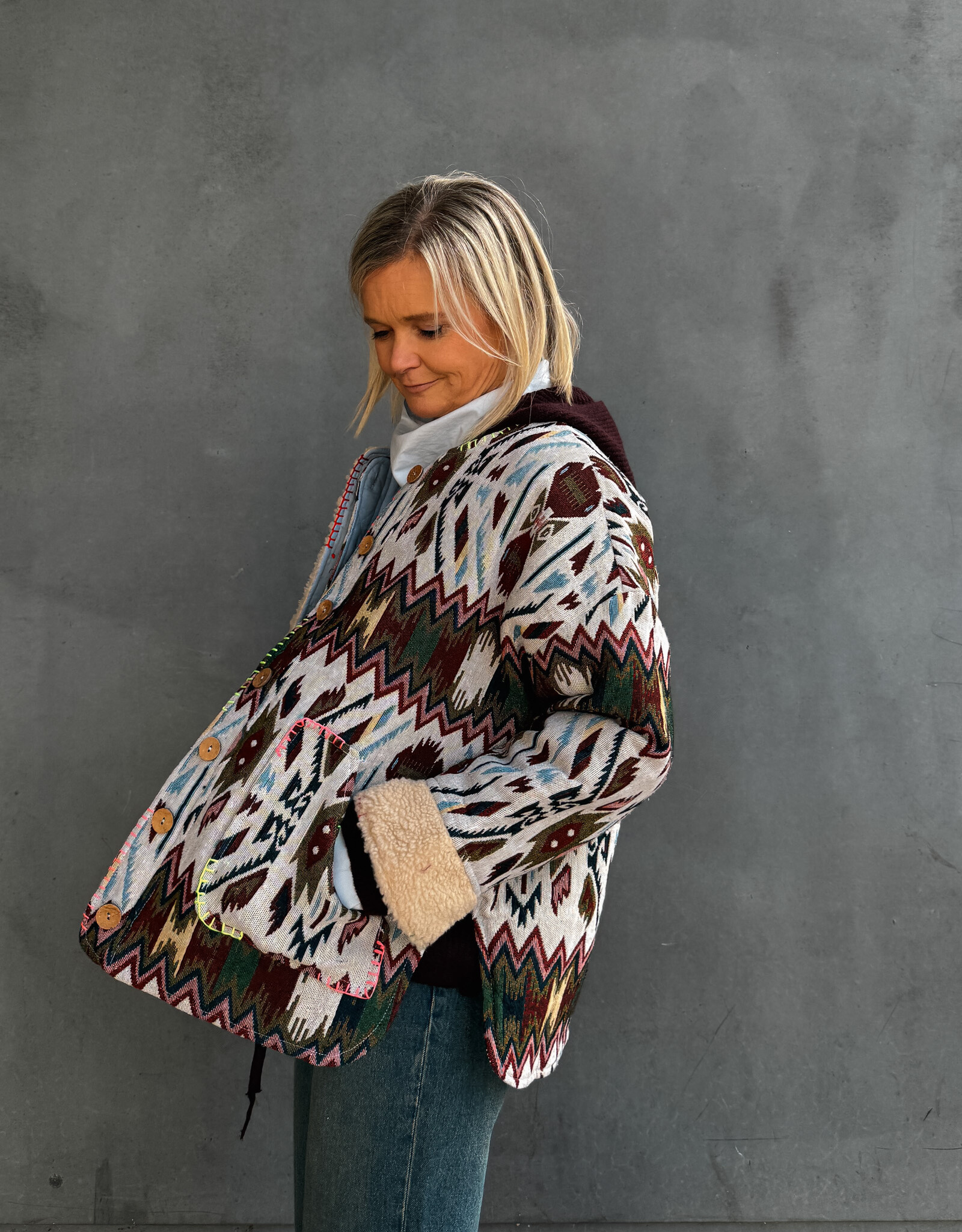 The Golden House Mom Jacket 'Inca' - Multi Blue - TU