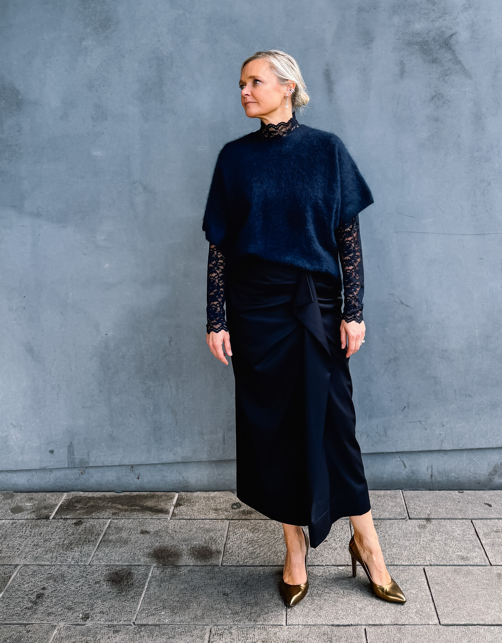 Re/Born Rok Viscose 'Claudia' - Dark Blue - Re/Born