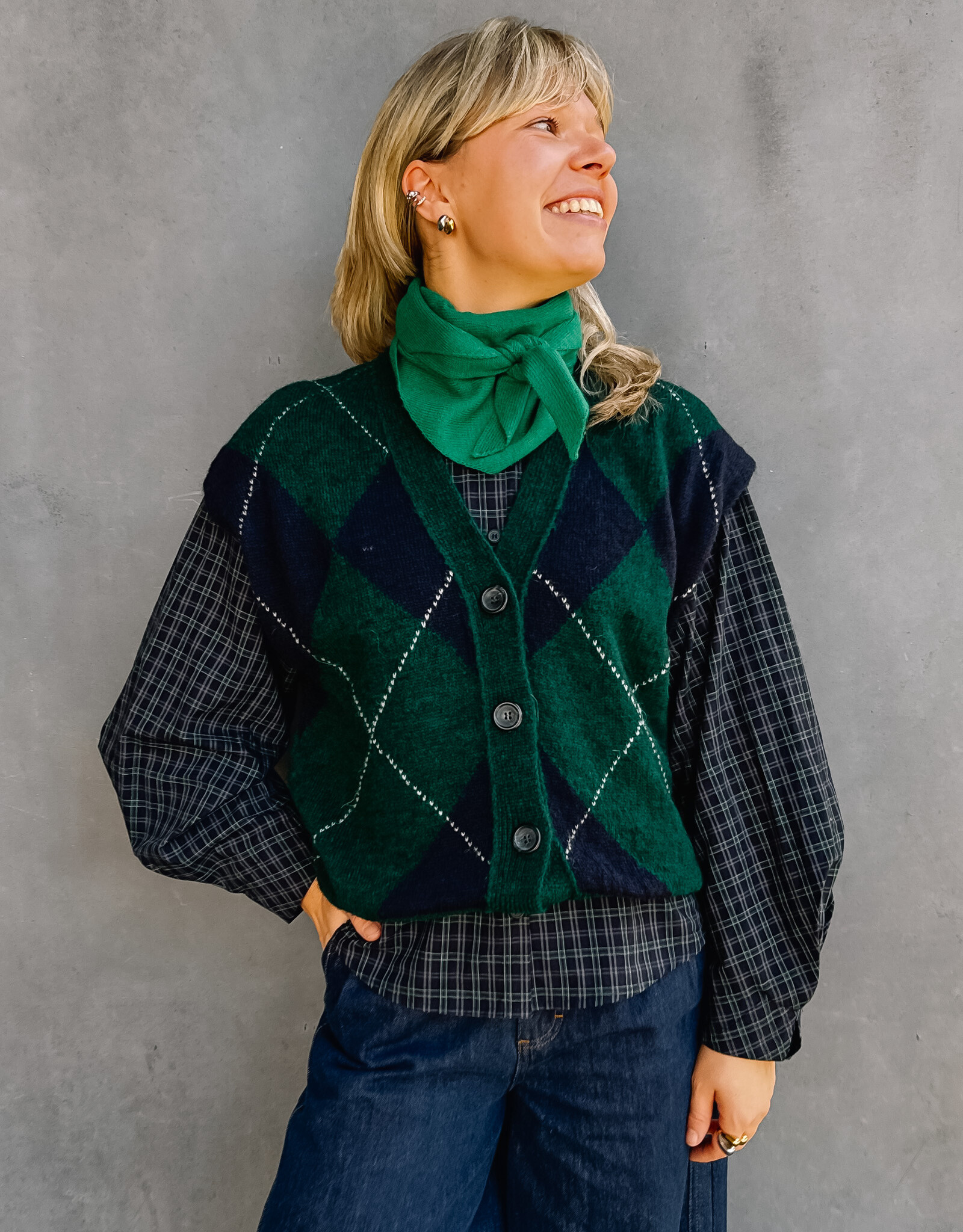 Bô-Dôme Cardigan Zonder Mouw 'Gio' - Check  - Bô-Dôme