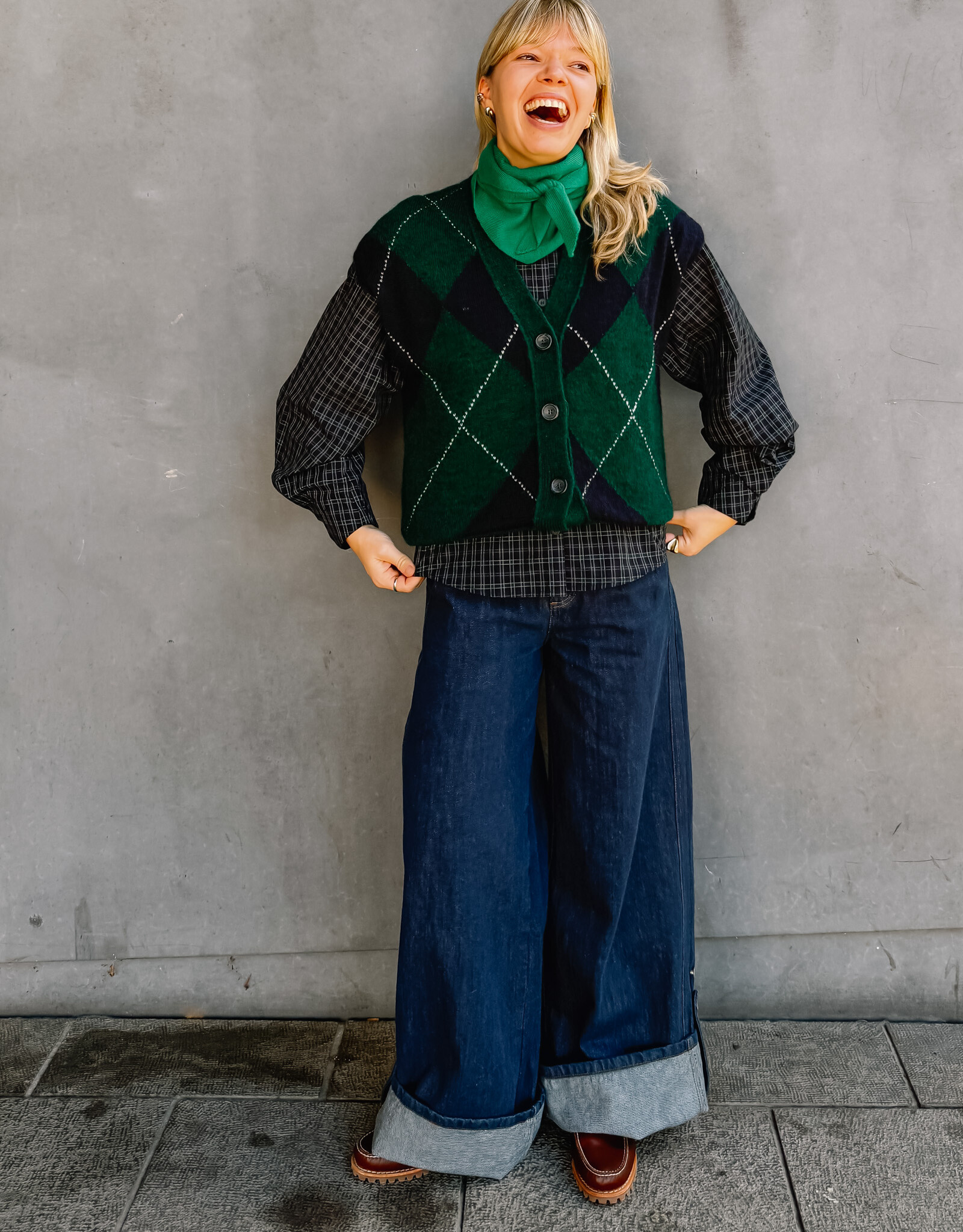 Bô-Dôme Cardigan Zonder Mouw 'Gio' - Check  - Bô-Dôme