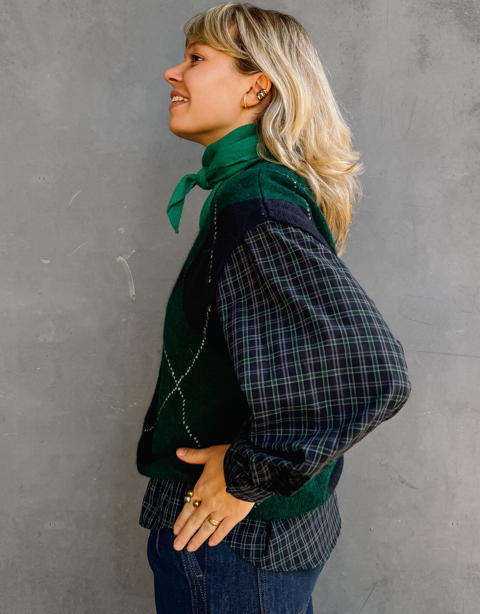 Bô-Dôme Cardigan Zonder Mouw 'Gio' - Check  - Bô-Dôme