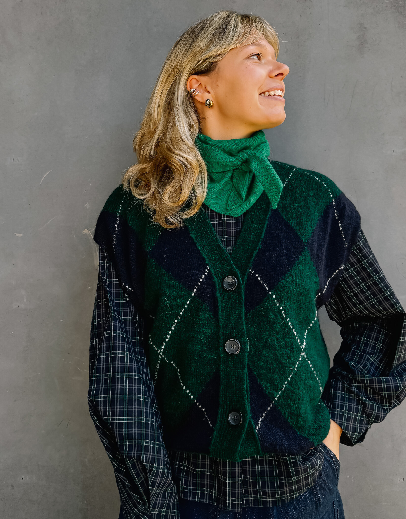 Bô-Dôme Cardigan Zonder Mouw 'Gio' - Check  - Bô-Dôme
