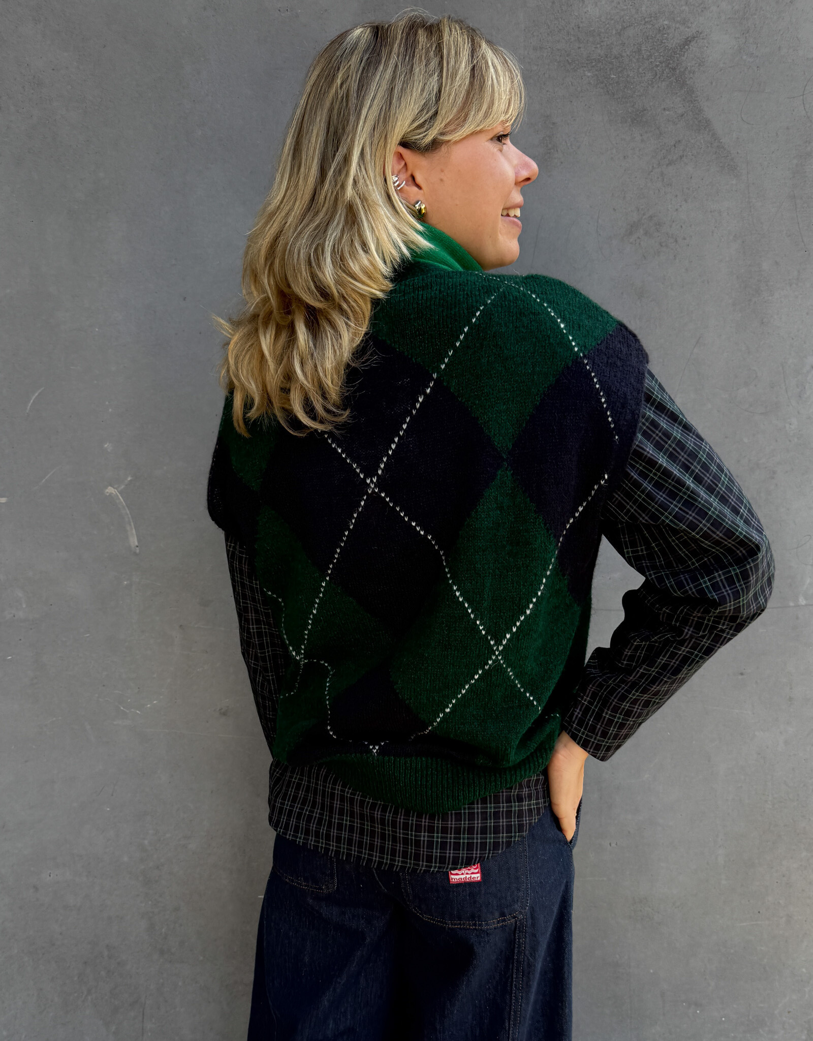 Bô-Dôme Cardigan Zonder Mouw 'Gio' - Check  - Bô-Dôme