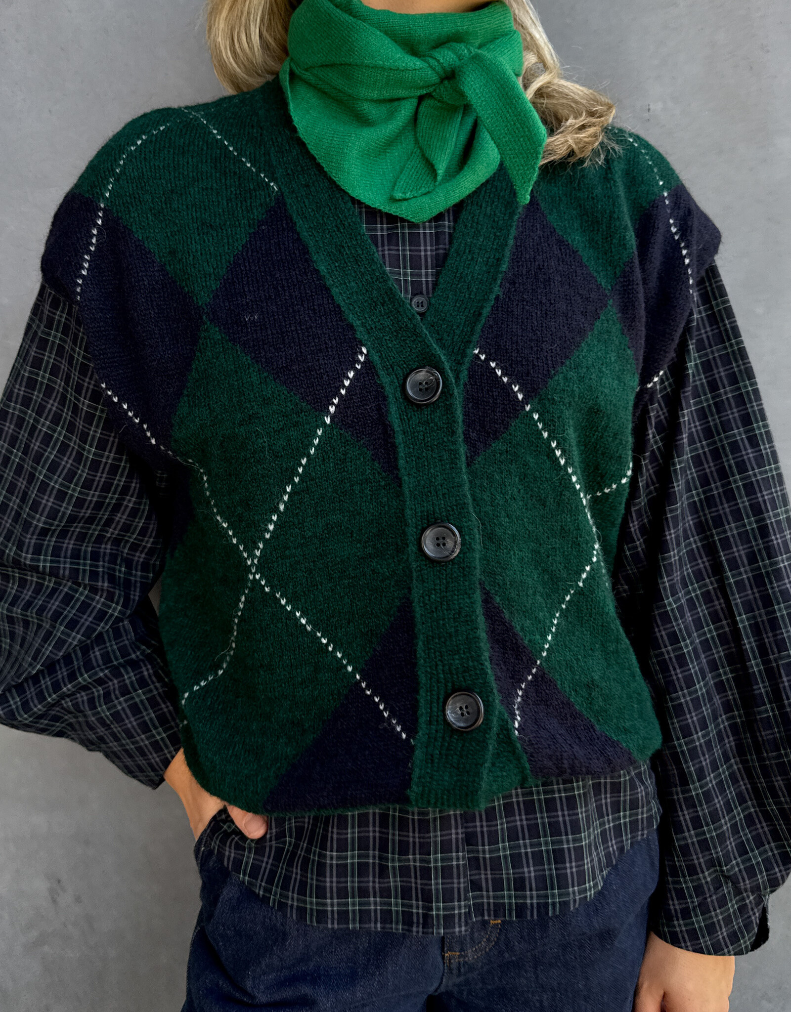 Bô-Dôme Cardigan Zonder Mouw 'Gio' - Check  - Bô-Dôme