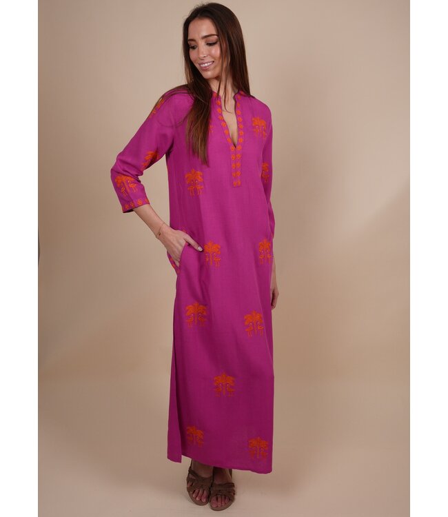 Sapphire long kaftan berry/flamingo embr.